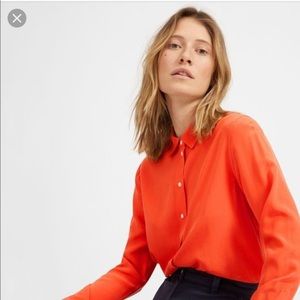 Everlane Orange Relaxed Silk Shirt Blouse